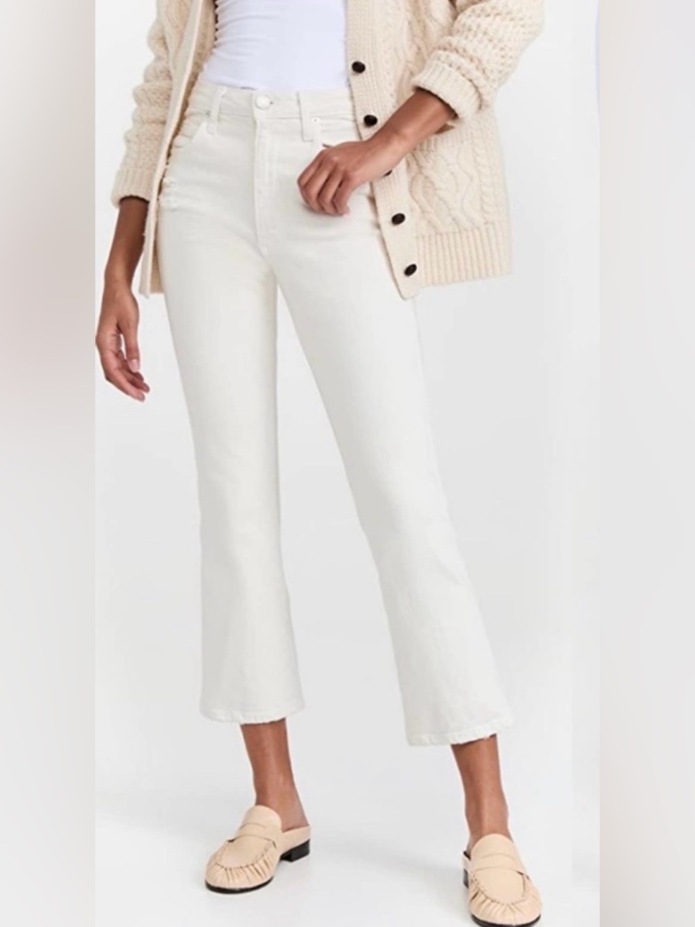 AMO Bella Cropped Kick Flare Jeans White Oak High Rise Size 32